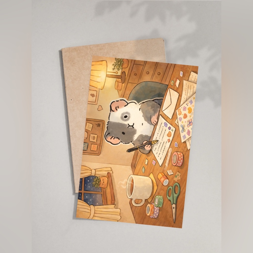 Cute Guinea Pig Art Greeting Card Postcard 4X6 Stationary mail set of 2